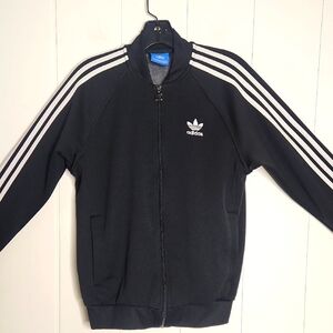 Adidas Black Track Jacket with White Stripes Full-zip Sweatshirt Lined Sporty